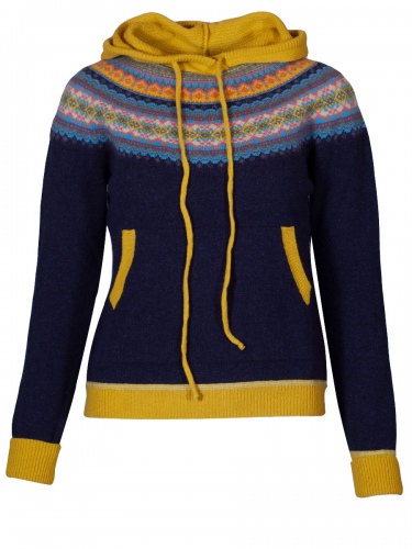 Eribè Knitwear Alpin Hoody, Sweater, moonflower, blau-gelb, Kapuze