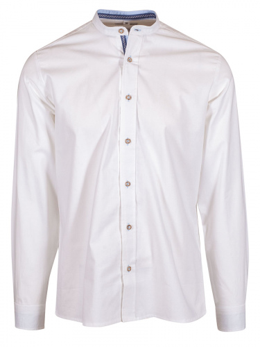Hammerschmid Trachtenhemd weiß mit blau, Stehkragen, durchgeknöpft, Slim Fit