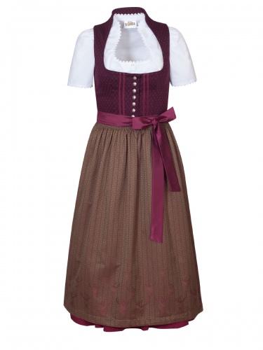 Wenger Dirndl Jennifer Bordeaux Olivgrun Kelchkragen Stretch 80cm Trachtenmode Leismuller