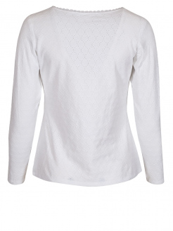 Waldorff Langarm-Shirt, weiß, Spitzenkragen, gemustert, Stretch